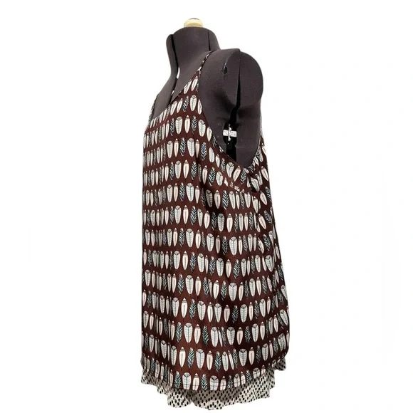 Porridge for Anthropologie Feather Print Layered Split Back Camisole Top Size M - Picture 9 of 14